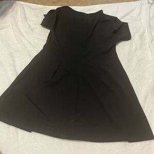 (WITH WHITE BOWS) Black A-Line Mini Dress with Crew Neck